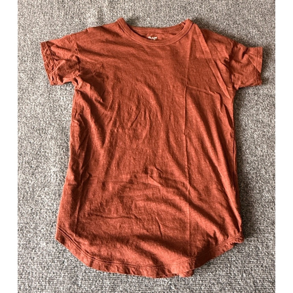 Madewell Whisper Cotton Crewneck Tee Rust Brown Slub Knit Curved Hem XS